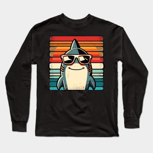 Cool Retro Shark in Sunglasses 70s 80s 90s Funny Shark Long Sleeve T-Shirt